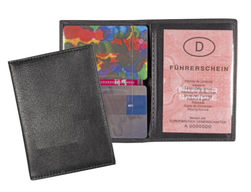 Ausweistasche aus Leder / KFZ Schein Schutzhülle / Farbe: schwarz