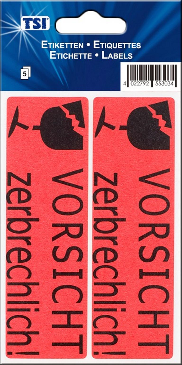 10 Etiketten/Aufkleber "VORSICHT zerbrechlich" / 5 Blatt