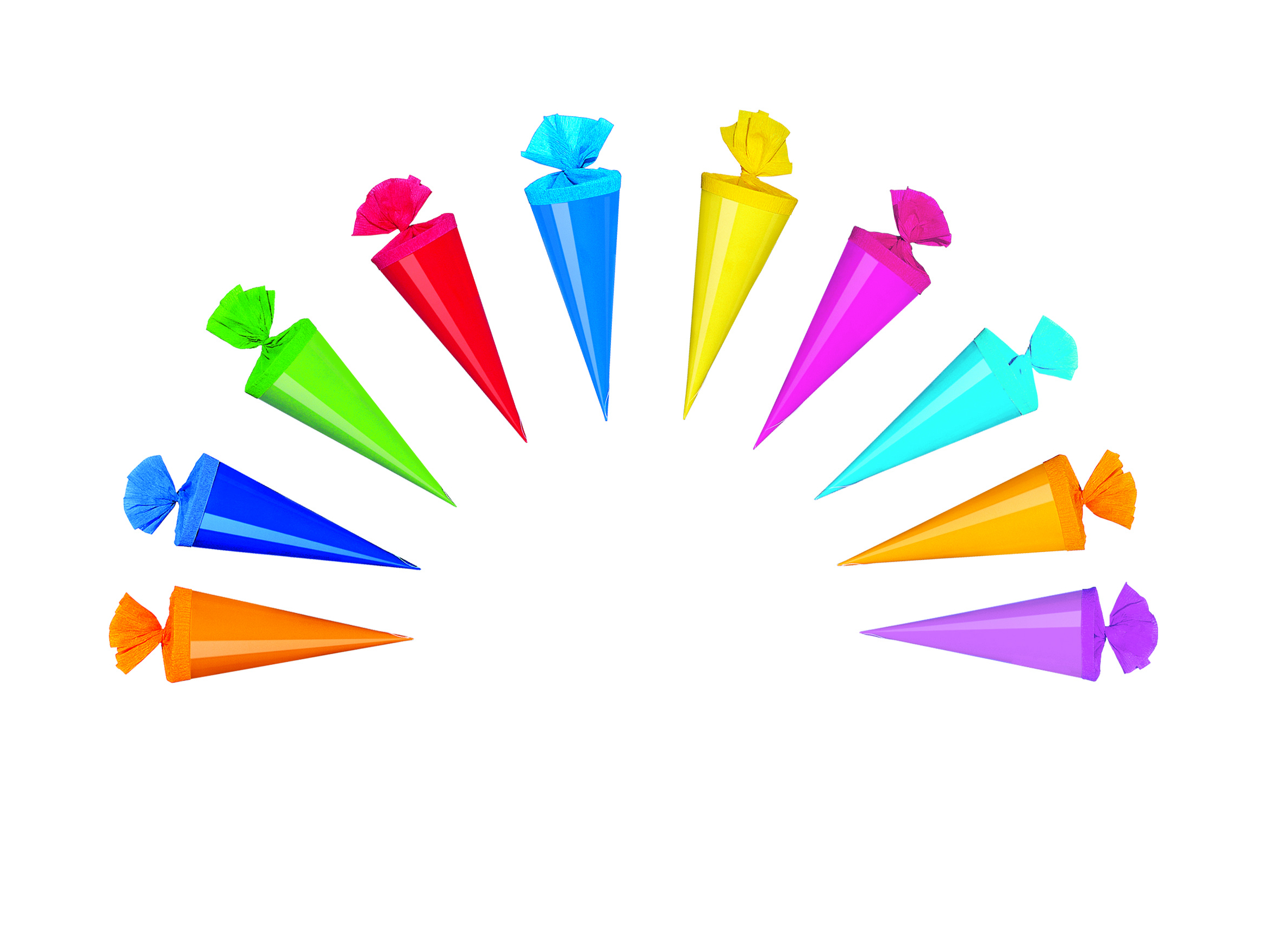 10 Deko Schultüten / 15cm lang / 10 Farben sortiert