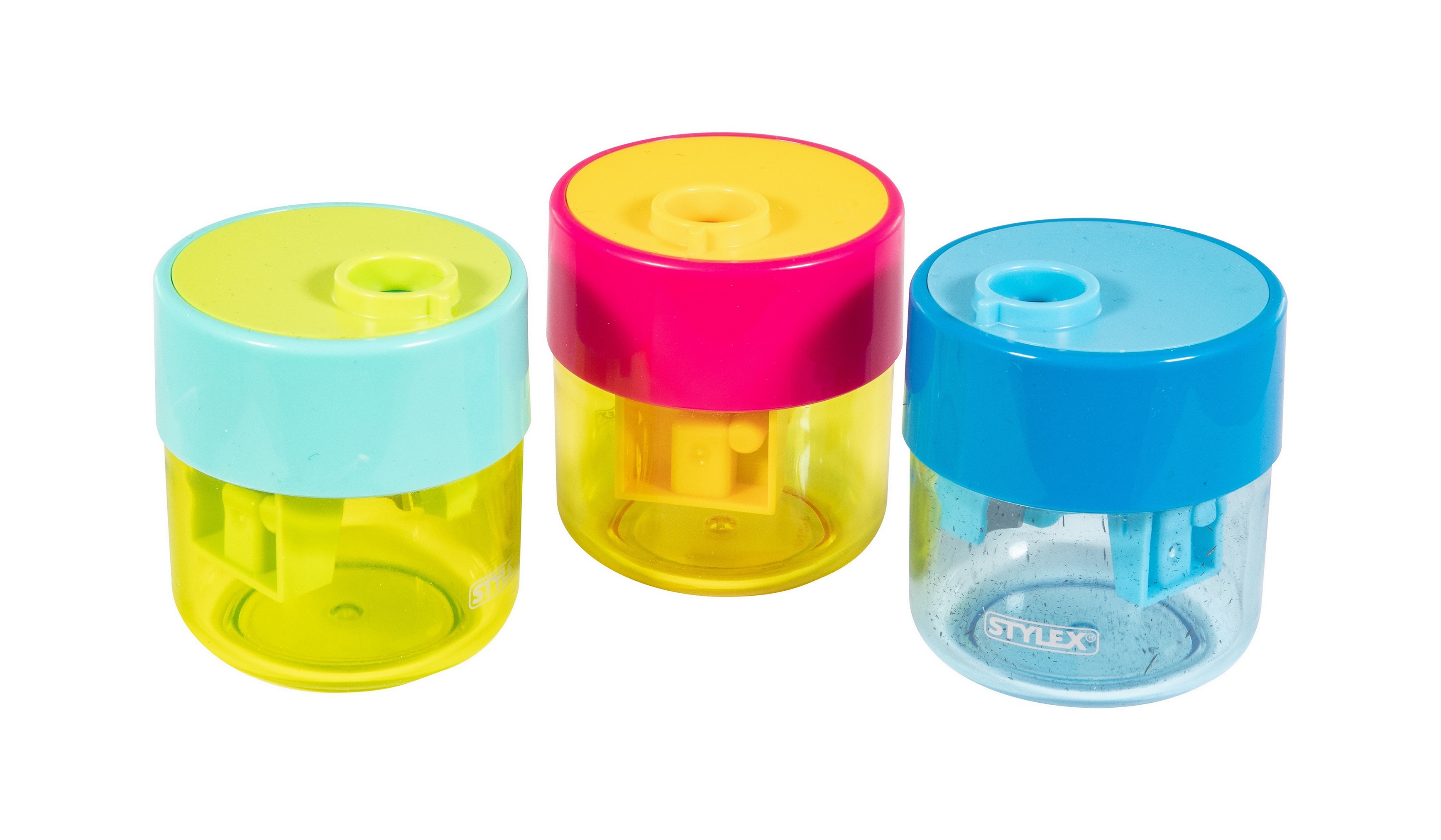 3 Doppelspitzer mit Auffangbehälter / Anspitzer/ 3 Farben sortiert