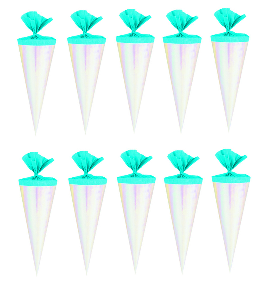 10 Deko Schultüten / Länge: 12cm / Farbe: rose' mit hellblauen Krepp