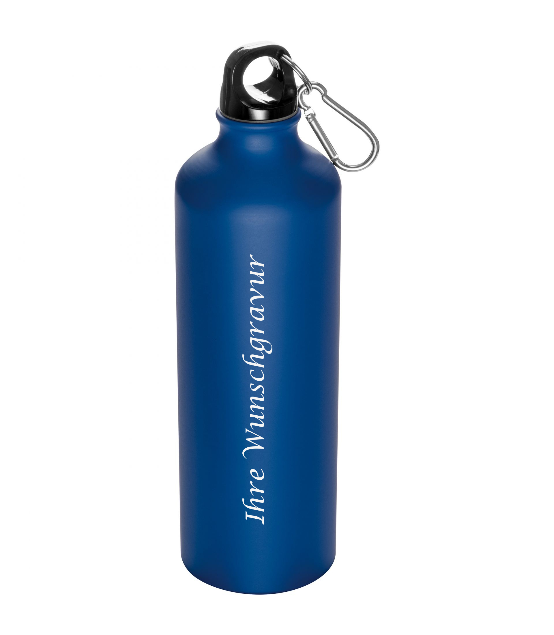 Aluminium Trinkflasche mit Gravur / mit Karabinerhaken / 800ml / Farbe: blau