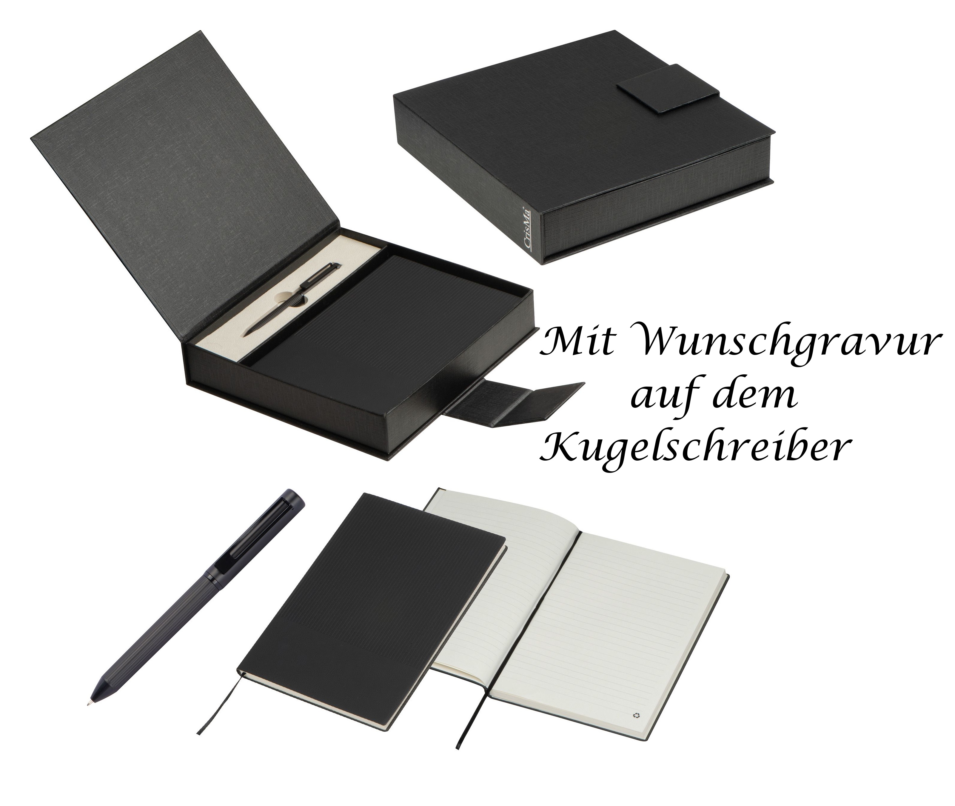 Hochwertiges Geschenkset mit Notizbuch und Kugelschreiber mit Gravur