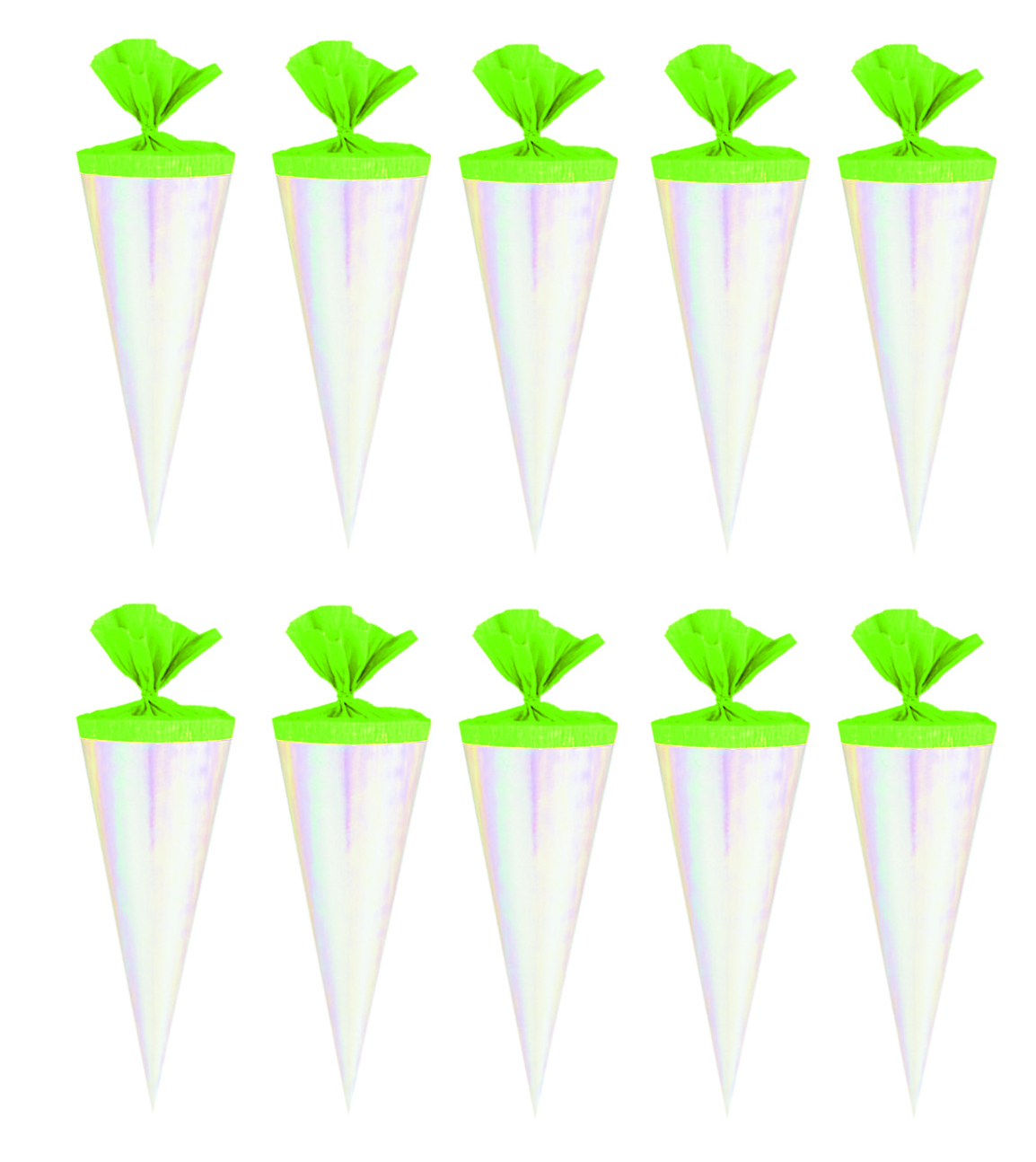 10 Deko Schultüten / Länge: 15cm / Farbe: rose' mit grünen Krepp