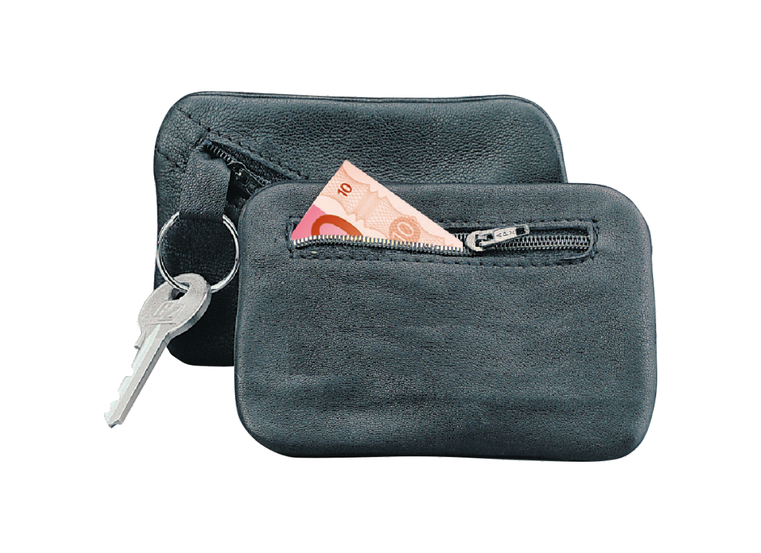 Schlüsseltasche / aus Leder / mit 2 Reißverschlüssen / Farbe: schwarz