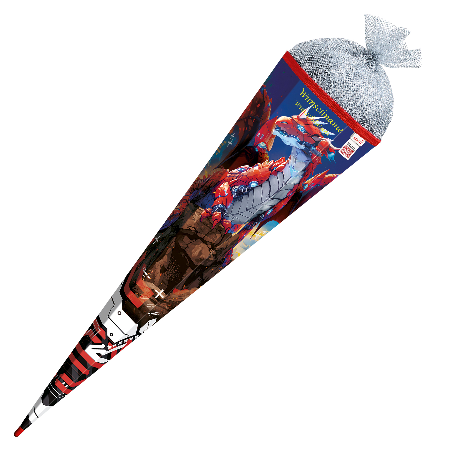 Schultüte mit Gravur / Zuckertüte / 85cm / eckig / "Robo Drache"