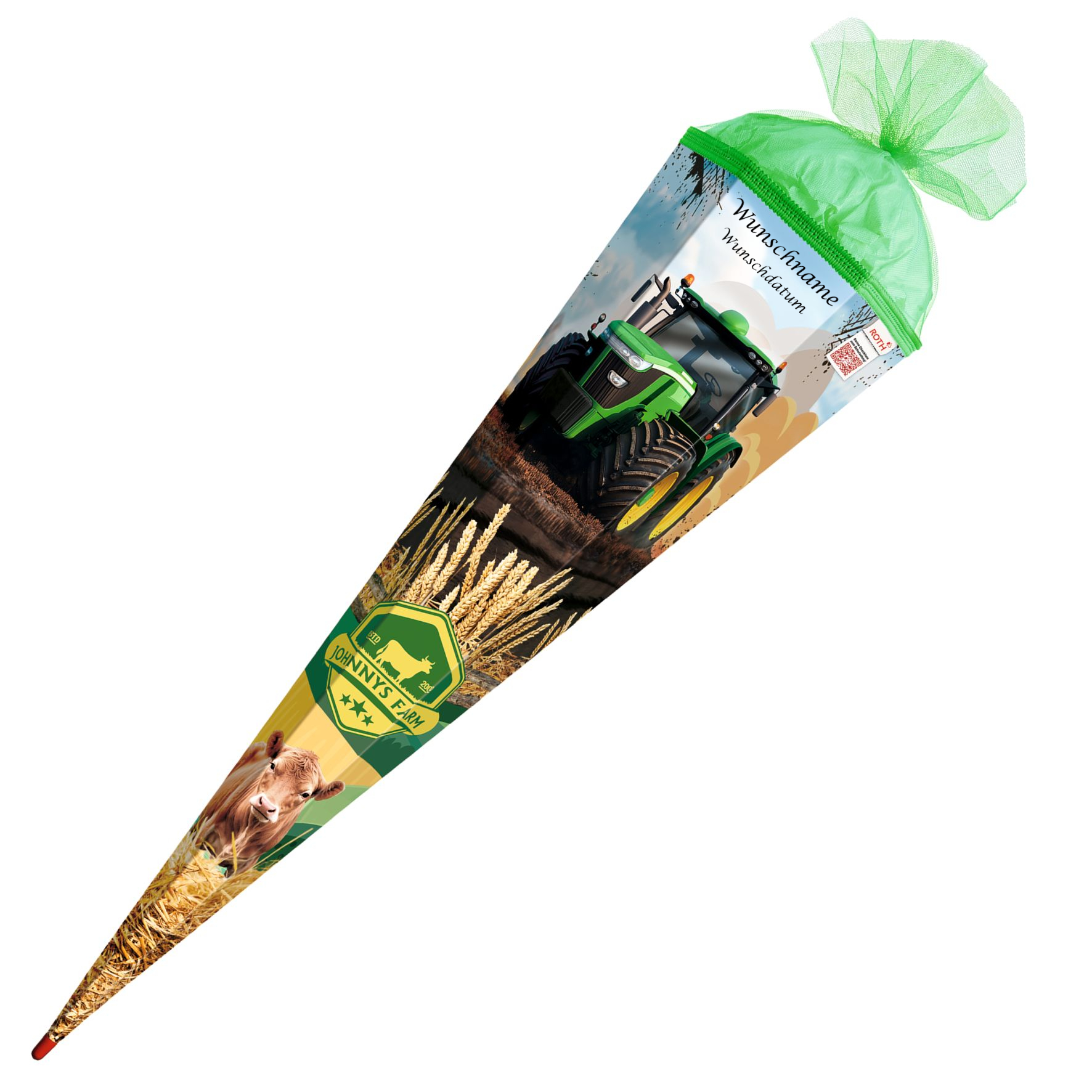 Schultüte mit Gravur / Zuckertüte / 85cm / eckig / "Traktor Power"