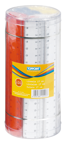 100 Lineale 17cm in Plastikdose farbig