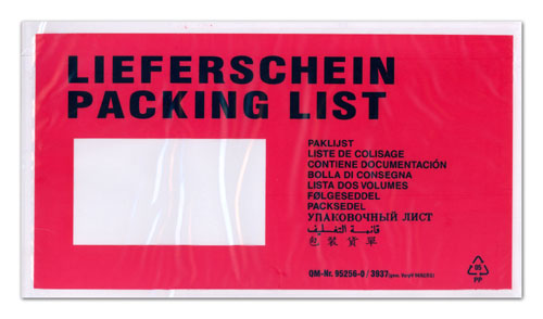 1000 Dokumententaschen Lieferscheintaschen DIN lang "Lieferschein"