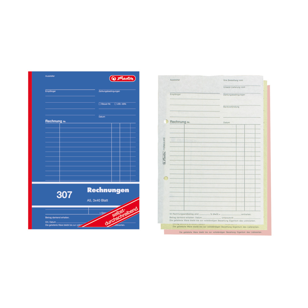 3x Herlitz Rechnungsbuch 307 / A5 / 3x 40 Blatt / selbstdurchschreibend