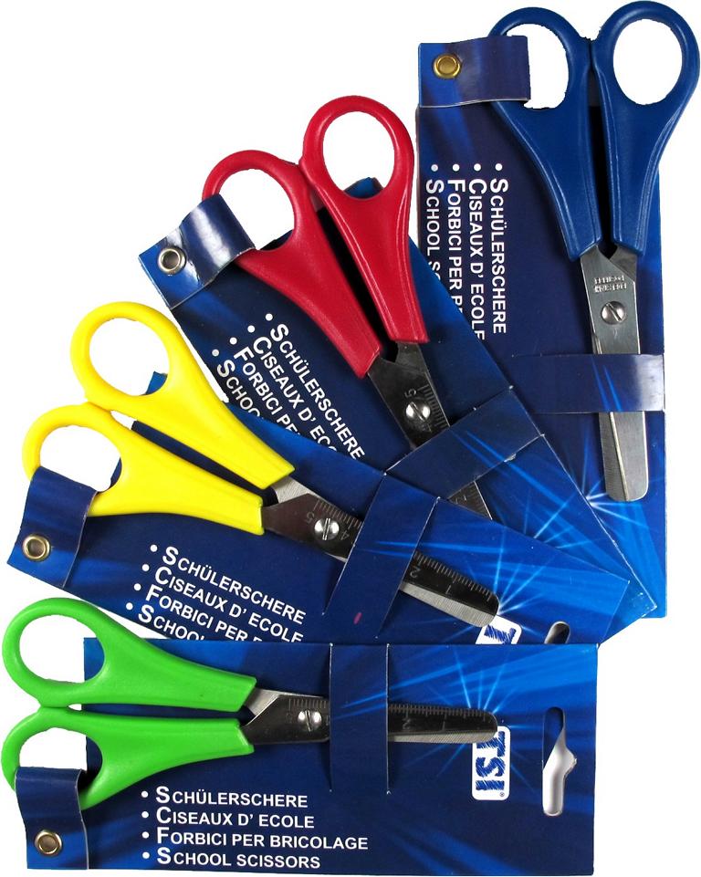 4 Schülerscheren / Länge: 13cm / mit 5cm Skala / rund / 4 verschiedene Farben