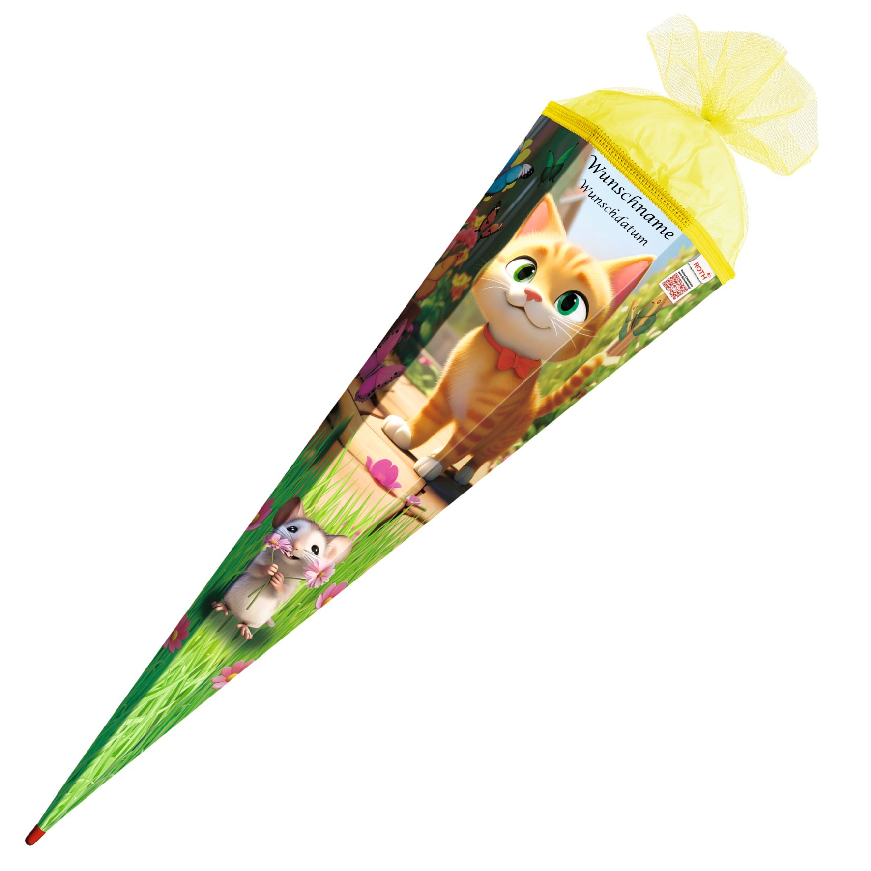 Schultüte mit Gravur / Zuckertüte / 85cm / eckig / "Miez und Maus"