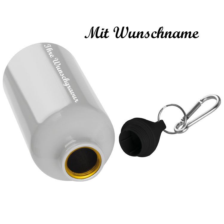 Aluminium Trinkflasche mit Namensgravur - mit Karabinerhaken 500ml - Farbe: weiß