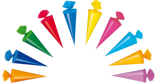 10 Deko Schultüten / Länge: 15cm / 10 verschiedene Farben